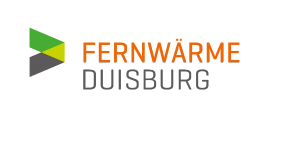 Das Logo der Fernwärme Duisburg GmbH: Wie bei dem Stadtwerke Duisburg-Logo ein dreieckiges Symbol in Grün, Hellgrün und Grau neben dem Schriftzug ‚Fernwärme Duisburg', wobei 'Fernwärme' in orangefarbener Schrift ist und 'Duisburg' in Schwarz.