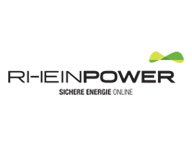 Logo von Rheinpower: Grünes und gelbes Schleifen-Symbol, daneben der Schriftzug ‚Rheinpower‘ in Schwarz, darunter ‚Sichere Energie online‘